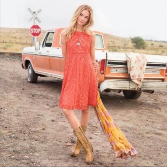 Sundance Emma Orange Coral Lace Sleeveless Dress size 10 - Picture 12 of 12